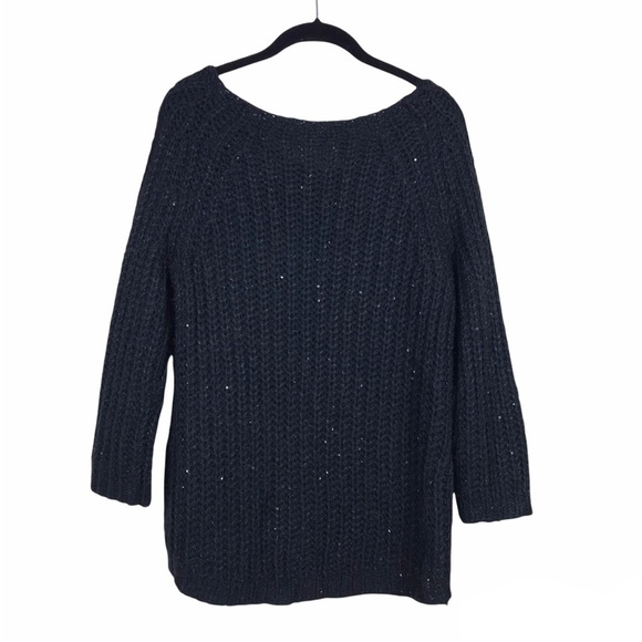 Anthropologie Knitted Knotted Black Sequin Sunstitch Chunky Sweater Size M - Picture 3 of 8